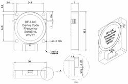 30 x 36.5mm drop in isolator outline drawing